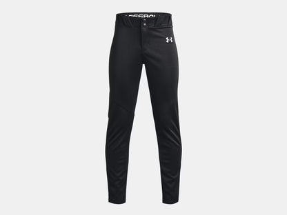 Pantalon de baseball UA Utility - Under Armour noir en tissu léger et performant, vue de face sans mannequin.