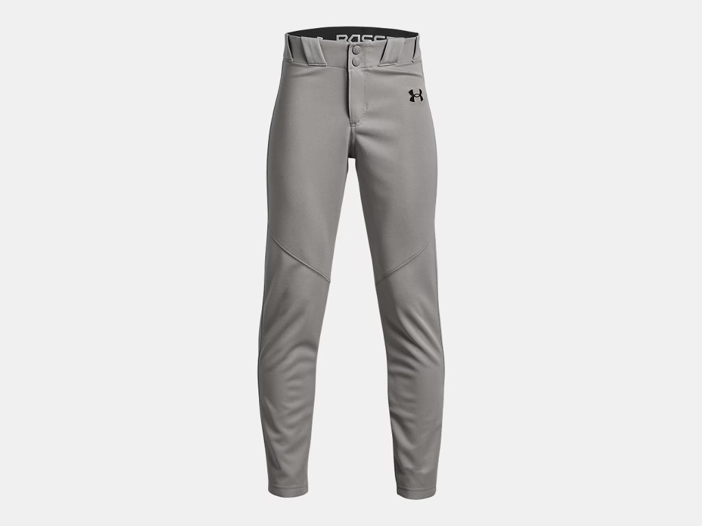 Pantalon de baseball UA Utility - Under Armour gris clair, tissu léger et durable, vue de face sur mannequin adulte homme