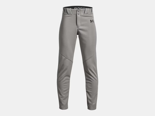 Pantalon de baseball UA Utility - Under Armour gris clair, tissu léger et durable, vue de face sur mannequin adulte homme