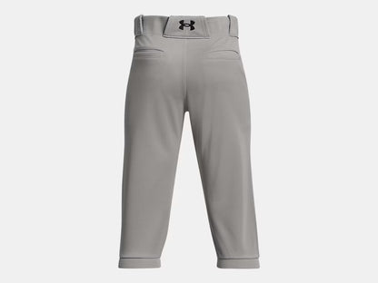 Pantalon 3/4 de baseball - Under Armour gris clair vue de dos avec ceinture élastique et logo noir à l’arrière