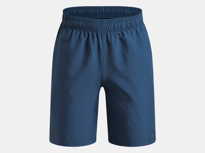 Short UA Woven - Under Armour bleu marine en tissu polyester léger, ceinture élastique, vue de face adulte homme