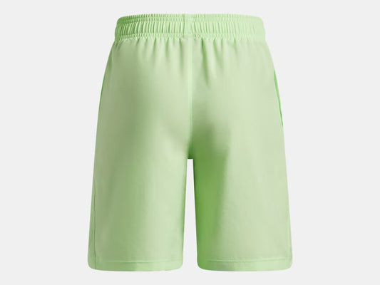 Short UA Woven - Under Armour short vert clair en polyester, ceinture élastique, vue de dos, style sport homme adulte