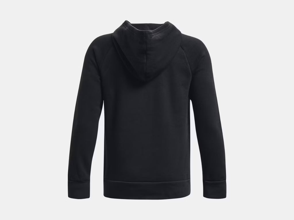 Hoodie UA Rival Fleece Big Logo - Under Armour noir en molleton coton, style capuche, vue de dos enfant