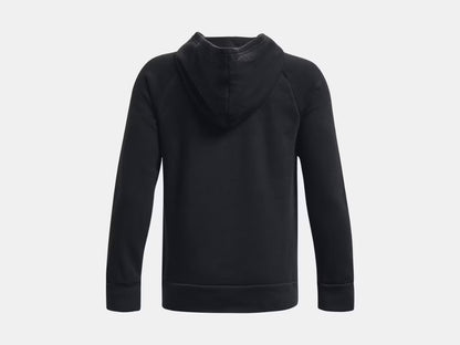 Hoodie UA Rival Fleece Big Logo - Under Armour noir en molleton coton, style capuche, vue de dos enfant