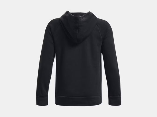 Hoodie UA Rival Fleece Big Logo - Under Armour noir en molleton coton, style capuche, vue de dos enfant