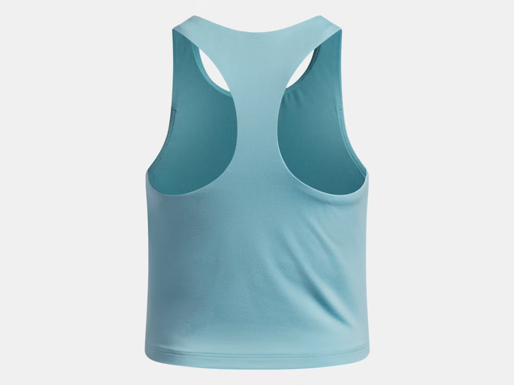 Camisole de sport UA Motion - Under Armour bleu clair en polyester et élasthane, dos nageur, vue de dos, femme adulte