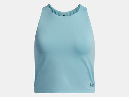 Camisole de sport UA Motion - Under Armour bleu clair sans manches, tissu 88% polyester 12% élasthane, vue de face.