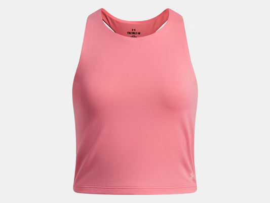 Camisole de sport UA Motion - Under Armour rose en polyester et élasthane, style crop top, vue de face.