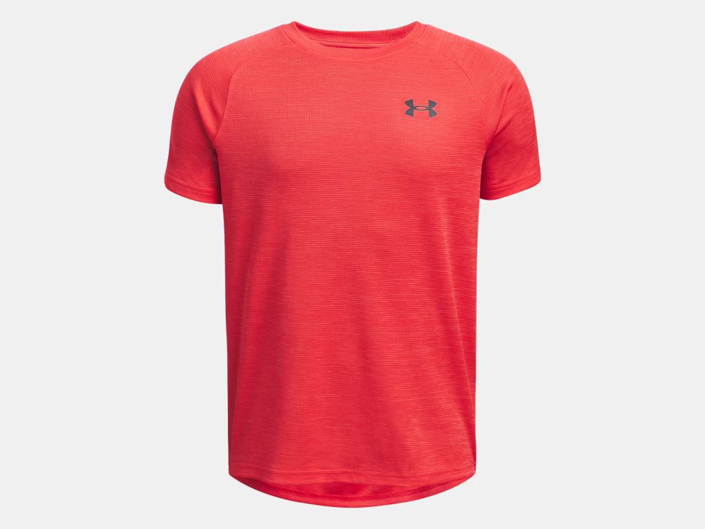 T-Shirt UA Tech™ - Under Armour rouge uni en polyester, coupe regular, vue de face, homme adulte sportif
