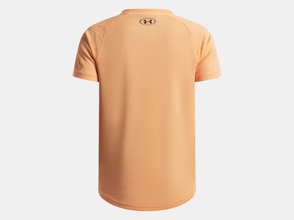 T-Shirt UA Tech™ - Under Armour orange clair en polyester léger, vue de dos, manches courtes, pour enfant garçon