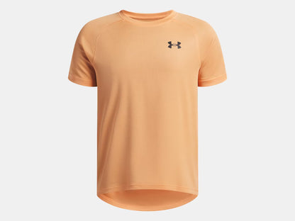 T-Shirt UA Tech™ - Under Armour orange clair en textile technique, manches courtes, col rond, vue de face, pour enfant garçon.