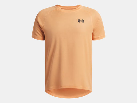 T-Shirt UA Tech™ - Under Armour orange clair en textile technique, manches courtes, col rond, vue de face, pour enfant garçon.