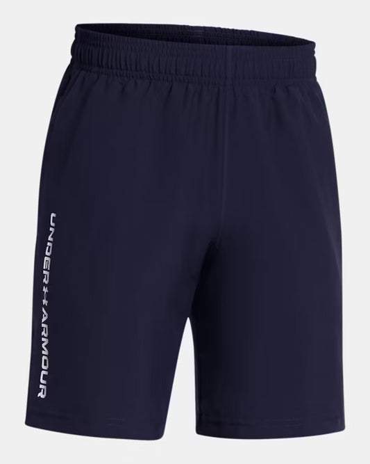 Short UA Tech™ Woven Wordmark - Under Armour short bleu marine en polyester léger, vue de face.