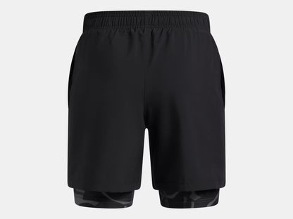Short 2-en-1 UA Tech™ - Under Armour noir avec short intérieur camouflage gris, textile tissé léger, vue de face
