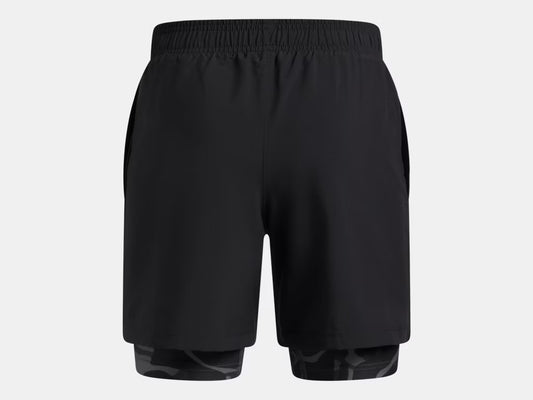 Short 2-en-1 UA Tech™ - Under Armour noir avec short intérieur camouflage gris, textile tissé léger, vue de face