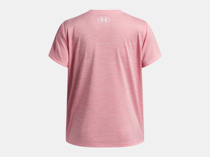 T-Shirt UA Tech™ - Under Armour rose chiné en polyester, coupe droite, vue de dos, taille enfant garçon.
