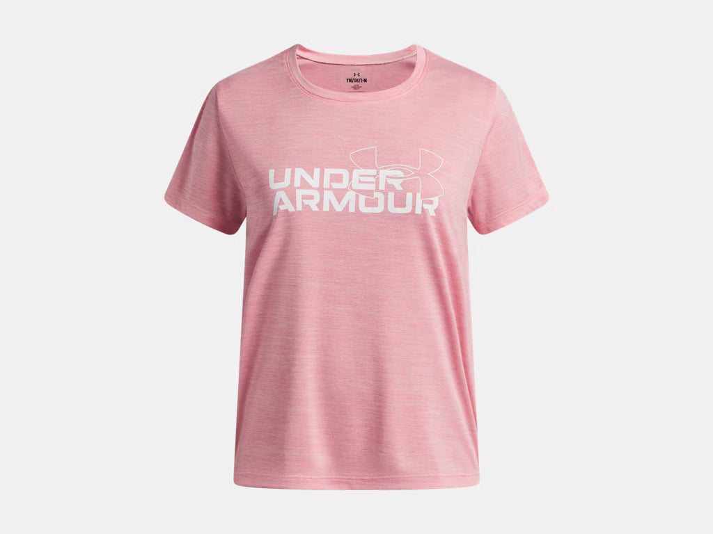 T-Shirt UA Tech™ - Under Armour rose clair en polyester, col rond, manches courtes, vue de face, pour enfant garçon ou fille
