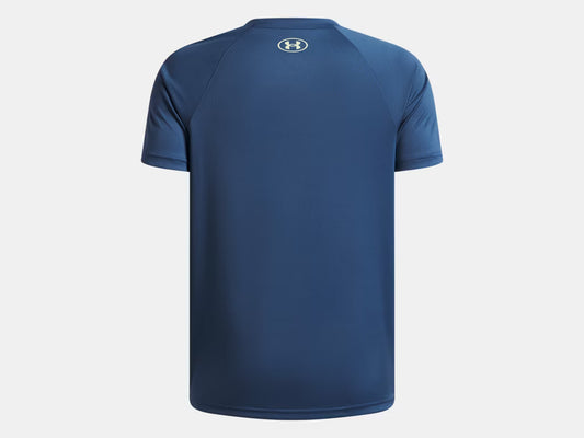 T-Shirt - Under Armour bleu marine en tissu technique respirant, pour homme, vue de dos avec logo blanc au col