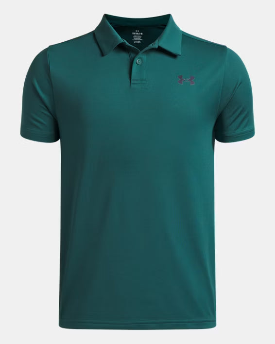 Polo UA Matchplay - Under Armour vert foncé en matériau extensible, col polo, vue de face, pour homme adulte.