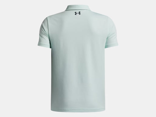 Polo UA Matchplay - Under Armour bleu clair homme, tissu extensible, vue de dos avec logo noir sous le col