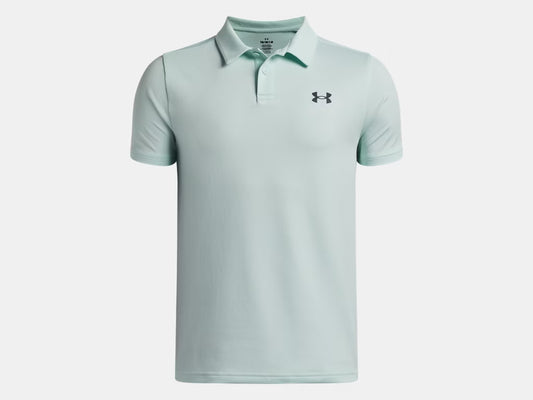 Polo UA Matchplay - Under Armour vert clair en matériau extensible, pour homme, vue de face avec logo noir sur poitrine