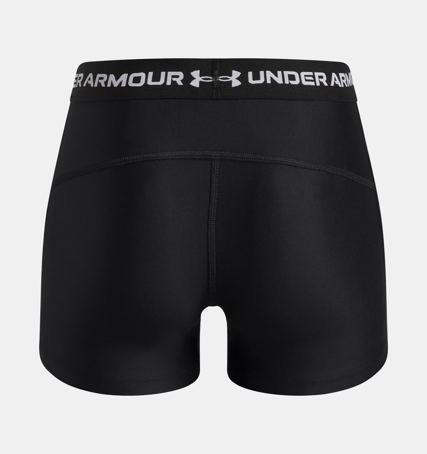 Short HeatGear® Shorty - Under Armour noir en polyester et élasthanne, vue de dos, taille femme, bande élastique logo blanc