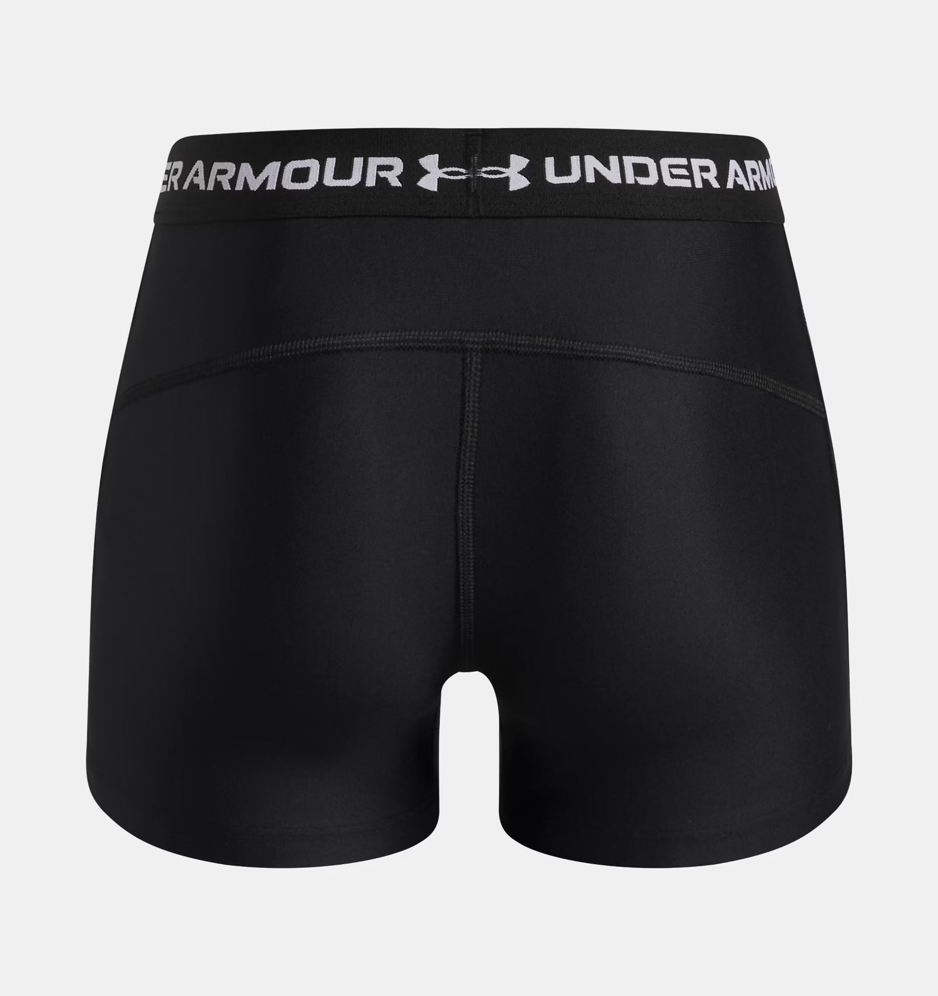Short HeatGear® Shorty - Under Armour noir en polyester et élasthanne, vue de dos, taille femme, bande élastique logo blanc
