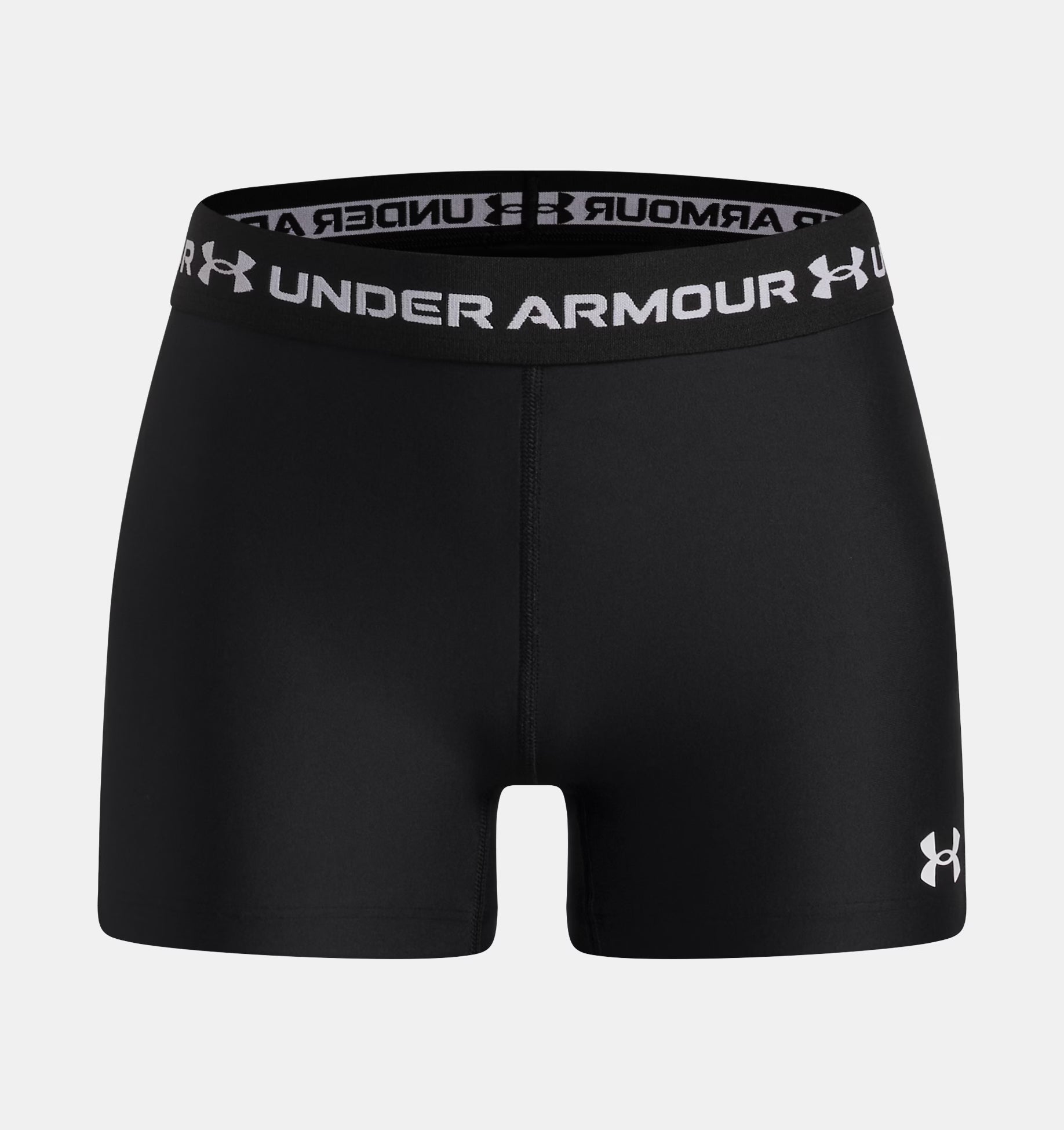 Short HeatGear® Shorty - Under Armour noir en polyester et élasthanne, coupe ajustée, vue de face.