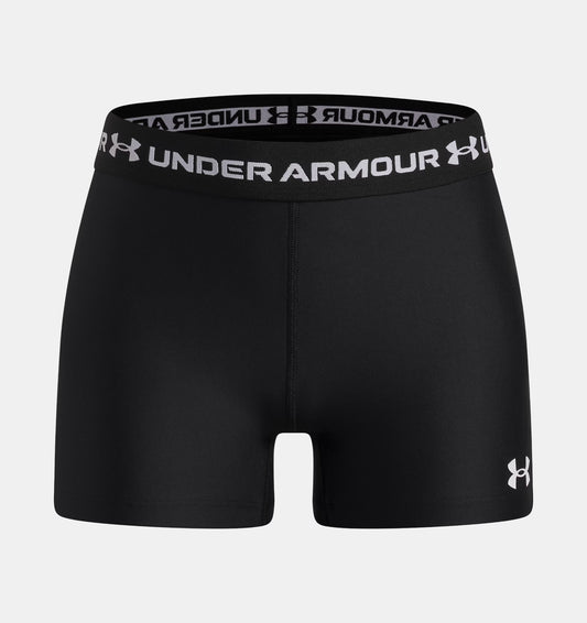 Short HeatGear® Shorty - Under Armour noir en polyester et élasthanne, coupe ajustée, vue de face.