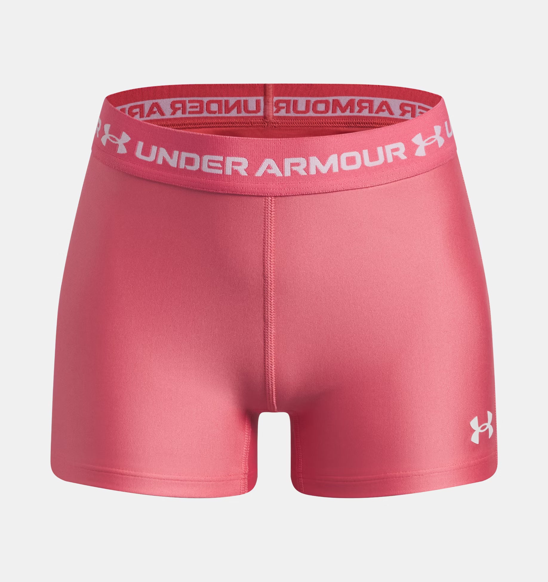 Short HeatGear® Shorty - Under Armour rose en polyester et élasthanne, taille élastique logo visible, vue de face.