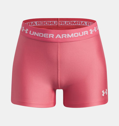 Short HeatGear® Shorty - Under Armour rose en polyester et élasthanne, taille élastique logo visible, vue de face.