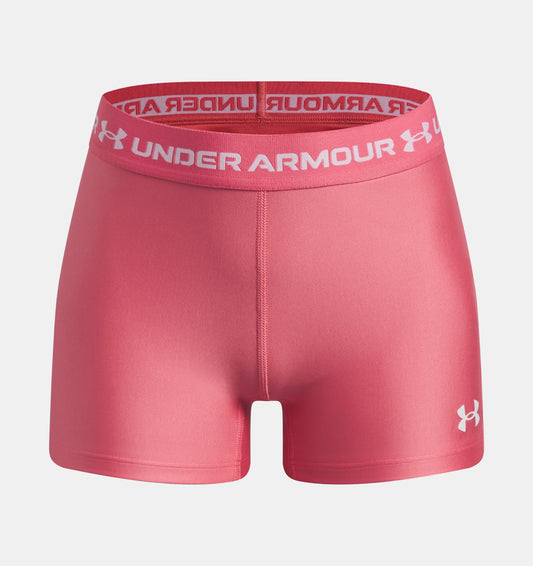 Short HeatGear® Shorty - Under Armour rose en polyester et élasthanne, taille élastique logo visible, vue de face.