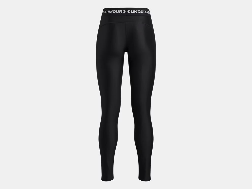 Legging HeatGear® - Under Armour noir en polyester et élasthanne, taille haute, vue de dos sur fond blanc.