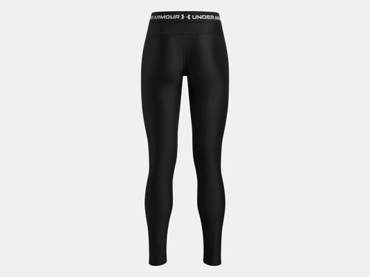 Legging HeatGear® - Under Armour noir en polyester et élasthanne, taille haute, vue de dos sur fond blanc.