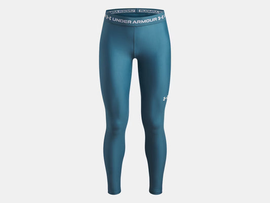 Legging HeatGear® - Under Armour bleu pétrole en tissu extensible léger, coupe ajustée, vue de face.