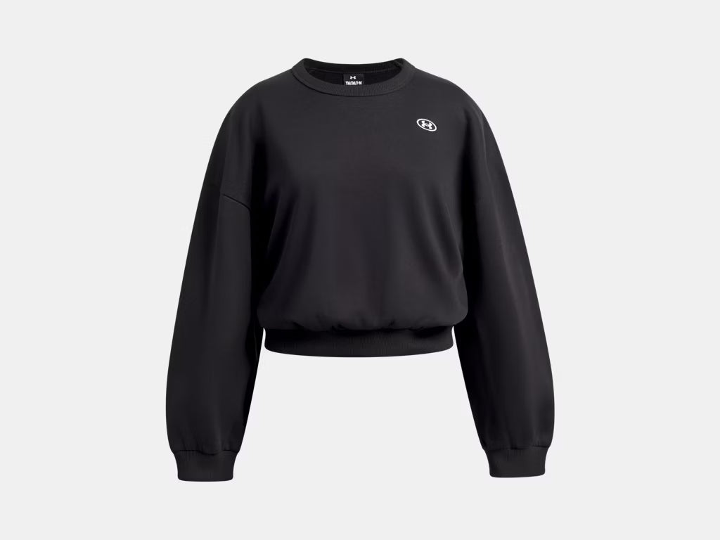 Chandail UA Rival Fleece - Under Armour noir en tissu polaire, coupe ample avec bord-côte, vue de face sur fond gris.