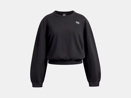 Chandail UA Rival Fleece - Under Armour noir en tissu polaire, coupe ample avec bord-côte, vue de face sur fond gris.