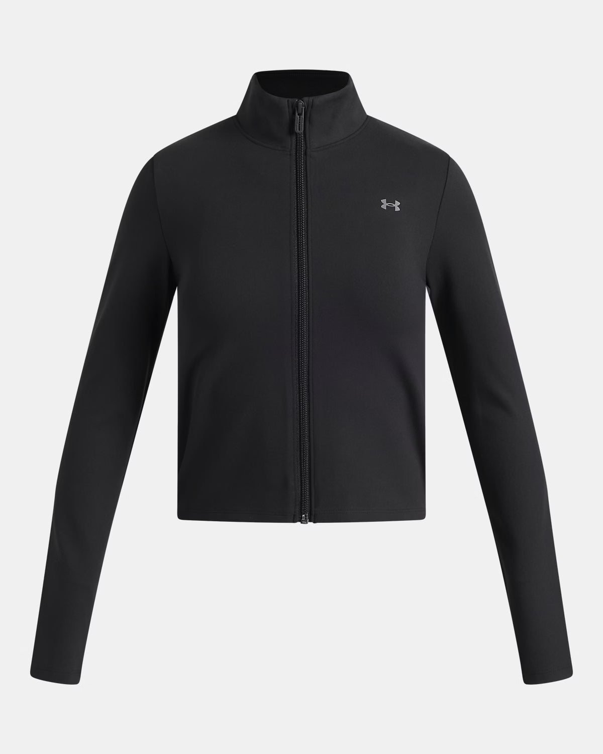 Veste UA Motion - Under Armour noire à fermeture zippée, coupe ajustée en matière technique, vue de face.
