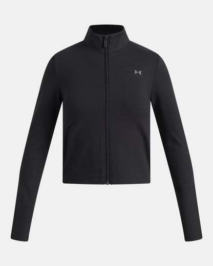 Veste UA Motion - Under Armour noire à fermeture zippée, coupe ajustée en matière technique, vue de face.