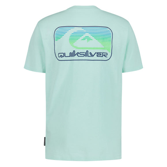 T-Shirt - Quiksilver vert pâle vue arrière avec logo Quiksilver et design graphique, image galerie 2 carrée 580x580.
