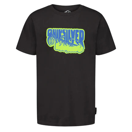 T-Shirt - Quiksilver noir en coton avec logo bleu et vert lime, position galerie 1, format carré 430x430.