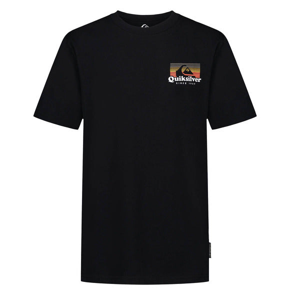 T-Shirt - Quiksilver noir en coton avec logo coloré sur la poitrine, style classique à manches courtes, vue de face.