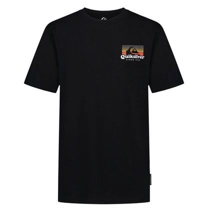 T-Shirt - Quiksilver noir en coton avec logo coloré sur la poitrine, style classique à manches courtes, vue de face.