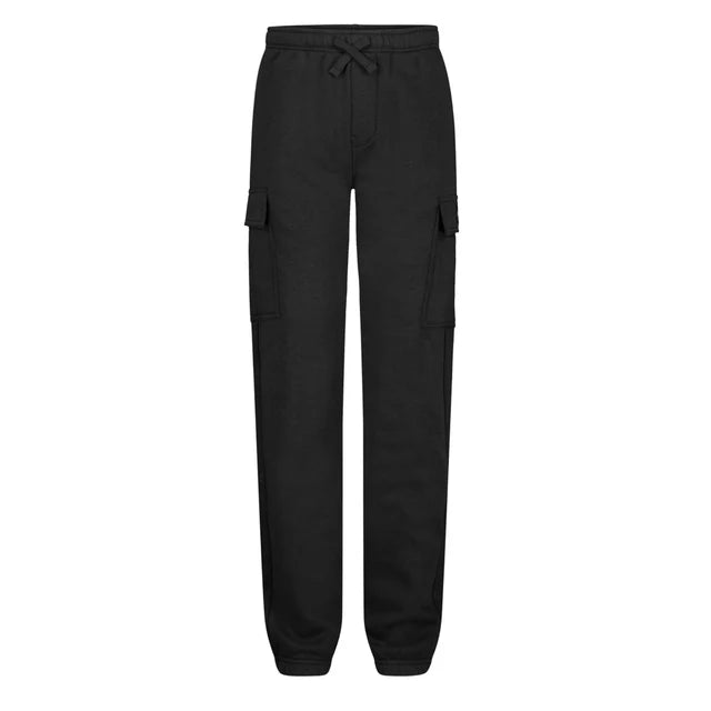 Pantalon jogger cargo - Quiksilver noir en coton, style décontracté avec poches latérales, vue de face.