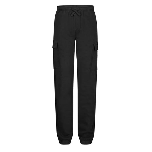 Pantalon jogger cargo - Quiksilver noir en coton, style décontracté avec poches latérales, vue de face.