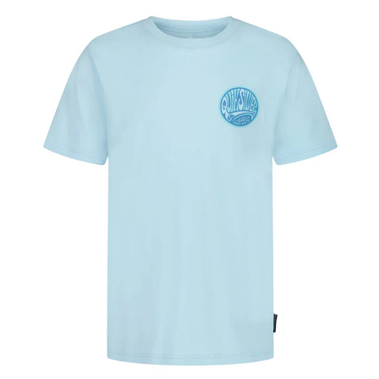 T-Shirt - Quiksilver bleu clair montrant le devant et dos avec logo rond, image en paysage 787x649 galerie 1