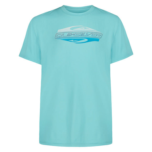 Chandail U.V. - Quiksilver bleu clair avec logo imprimé au centre, image galerie position 1 format carré 580 par 580 pixels