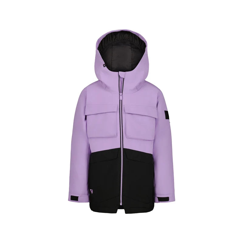 Manteau d'hiver - Roxy violet et noir à capuche avec poches à rabat et fermeture zippée vue de face