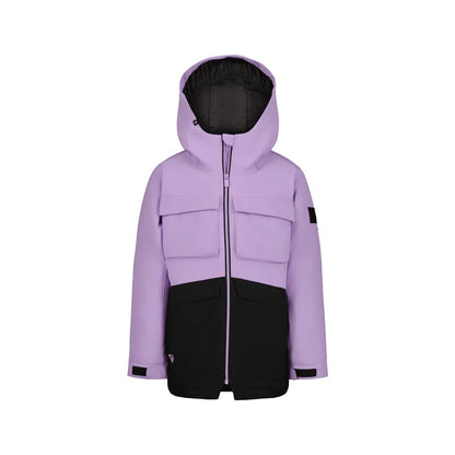 Manteau d'hiver - Roxy violet et noir à capuche avec poches à rabat et fermeture zippée vue de face