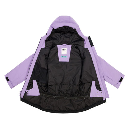 Manteau d'hiver - Roxy violet et noir avec doublure matelassée noire, vue intérieure ouverte